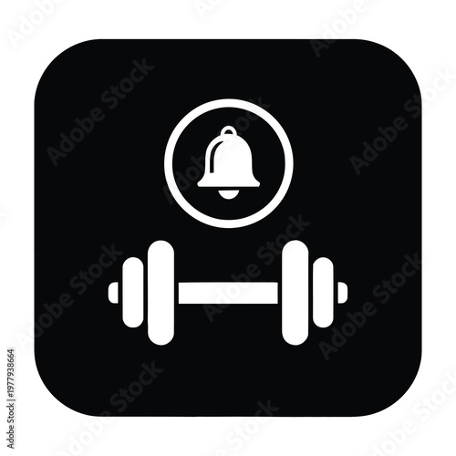 Fitness gym workout notification icon with dumbbell and bell symbol