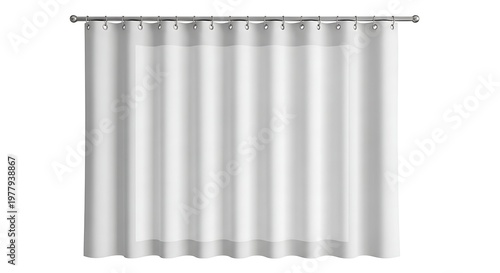 A pristine white shower curtain hangs neatly on a metal rod creating a clean and functional bathroom element