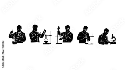 Silhouettes of people working laboratory.