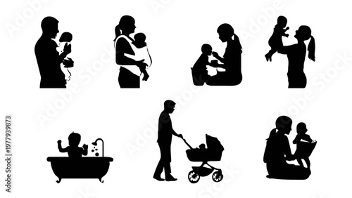 Silhouettes of parents with babies.