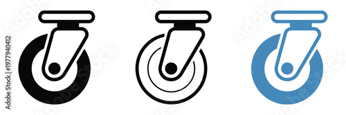 Modern caster wheel icon vector showing smooth mobility, cart trolley design, and wheel symbol isolated on white background for web, mobile, and product design concept.