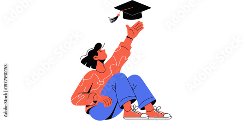 Graduation cap with tassel icon, representing student achievement, education, and academic success in a modern vector design.