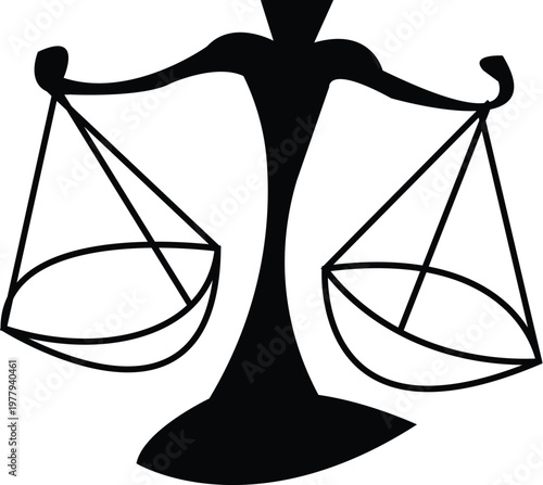 A black silhouette icon representing the scales of justice, symbolizing fairness, equality, and legal judgment