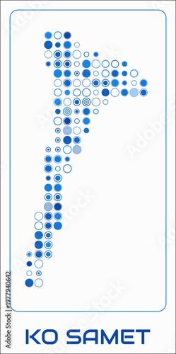 Ko Samet digital style map. Large circle dots on white background. Dotted shape of the island. Ko Samet map and title. Creative vector illustration.
