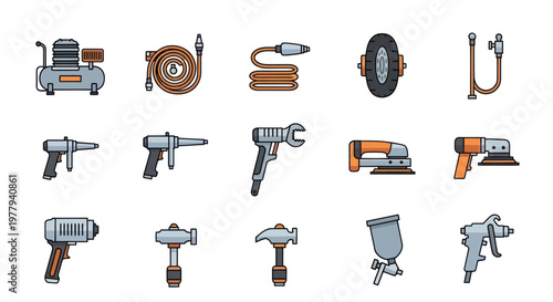 Automotive Workshop Tools Icons Set - Car Repair Equipment Collection