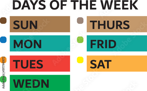 vector schedule Days of the week. sunday  monday  tuesday  wednesday  thursday  friday  saturday