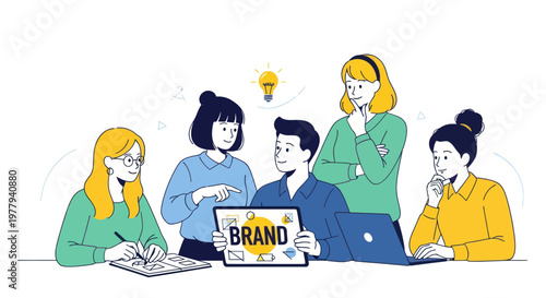 Diverse business team brainstorming brand strategy, ideas, and planning