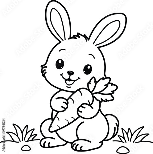 Cute rabbit coloring page cartoon bunny holding carrot simple outline