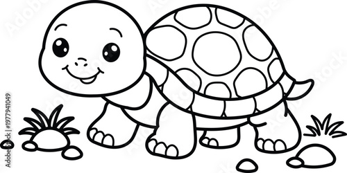 Cute turtle coloring page simple cartoon animal outline printable for kids