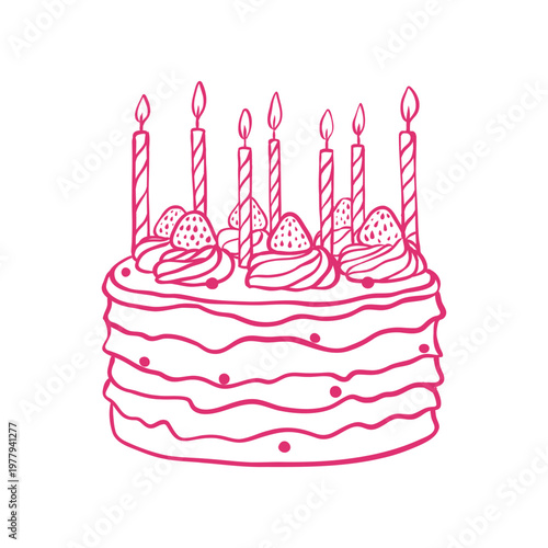 Birthday cake with candles line icon