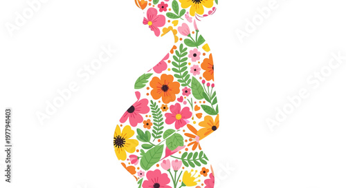 Beautiful Floral Silhouette of a Pregnant Woman Symbolizing New Life and Growth