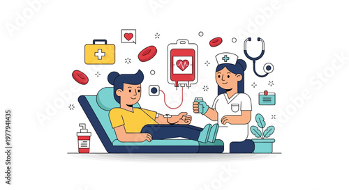 Medical staff performing a blood transfusion on a patient in a hospital bed with medical equipment and supplies
