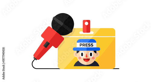 Journalism and Media Microphone and Press Pass Illustration symbolizing communication and news gathering