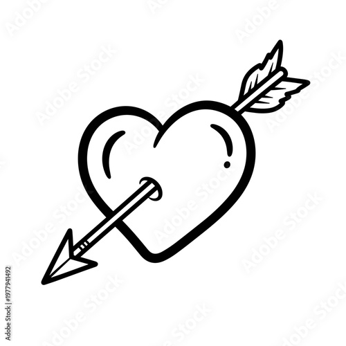 Simple Black and White Heart Pierced by Arrow Icon.