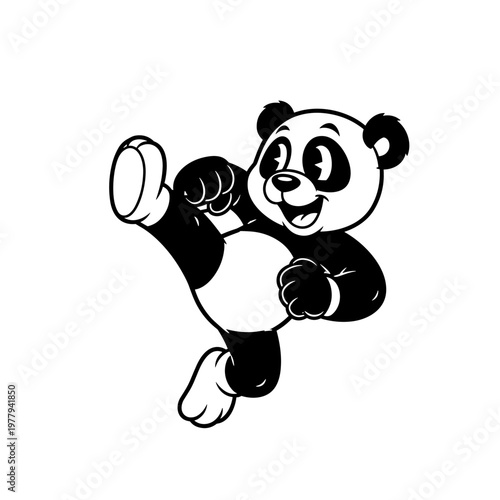 Cartoon Panda Performing a High Kick.