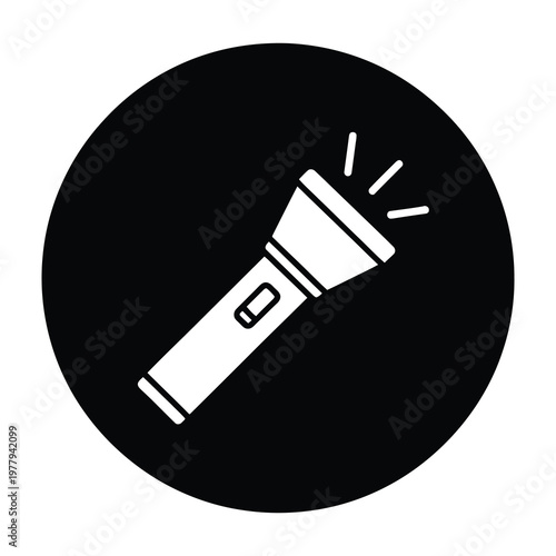 Flashlight icon with light beams on black background
