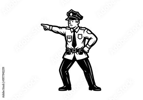 Police Officer Directing Traffic with Hand Gesture.