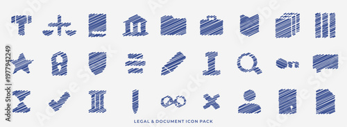 Hand-Drawn Blue Scribble Legal and Document Icon Pack for Law and Justice