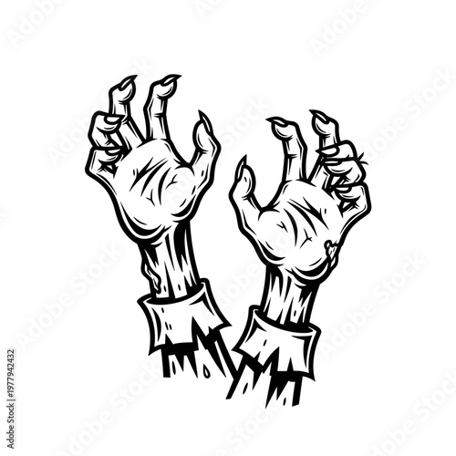 Creepy Zombie Hands Reaching Out From The Grave.
