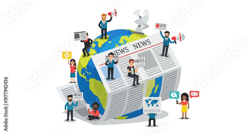 Global news and information dissemination with people communicating across the planet