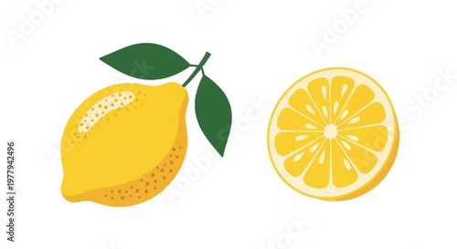 A Bright Yellow Lemon and a Juicy Citrus Slice on a White Background