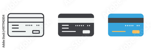 Layered payment cards vector illustrating financial access concept with rectangular plastic cards, rounded corners, magnetic stripe, and secure banking design.