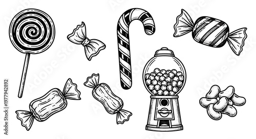 Collection of Hand Drawn Candies and Sweets Illustrations.