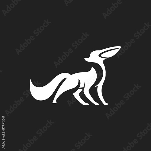 Elegant White Stylized Fox Logo Design on Black Background - Modern Abstract Animal Silhouette Vector