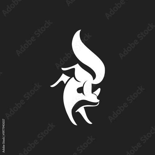 Stylized White Rhinoceros Head Logo Design on Dark Background, Modern Abstract Animal Profile Graphic for Branding