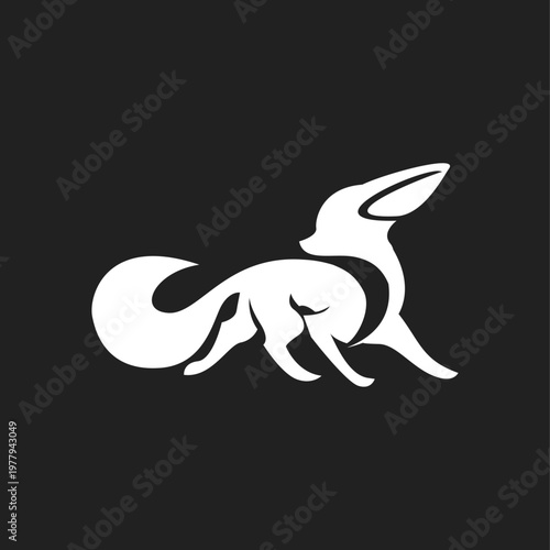 White Fox Silhouette Logo Design on Black Background
