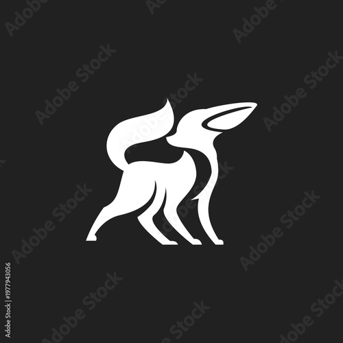 Elegant White Fox Logo Looking Up, Stylized Modern Abstract Animal Symbol