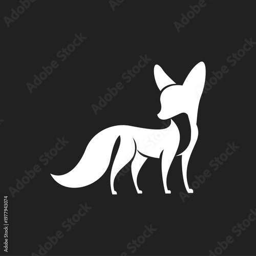White Minimalist Fox Silhouette Vector Illustration on Black Background