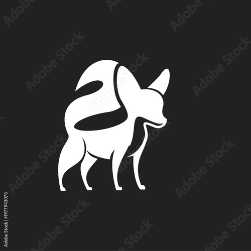 Stylized White Chihuahua Dog Silhouette Logo on Black Background