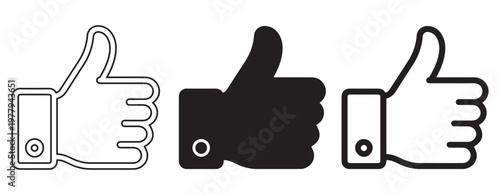 Thumbs up and thumbs down icon set vector illustration like and dislike approval symbols for social media, feedback, and user interface design.