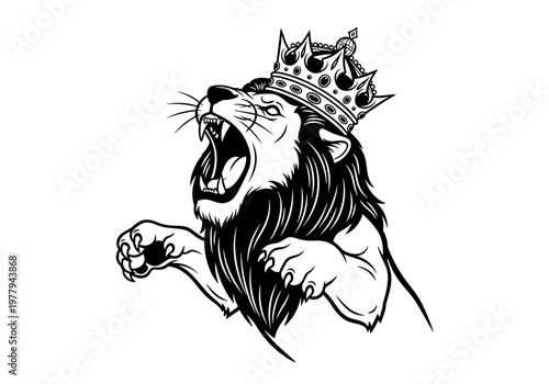 Majestic Lion King Roaring with Crown Illustration.