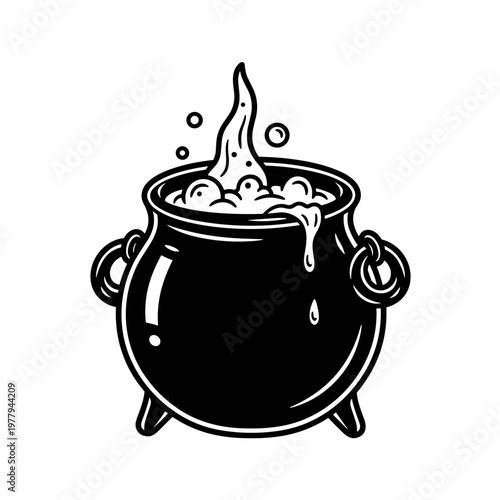 Black Cauldron Bubbling with Potion Illustration.