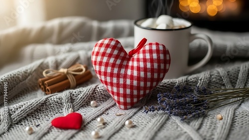 Valentines day composition with heart cinnamon and coffee cup