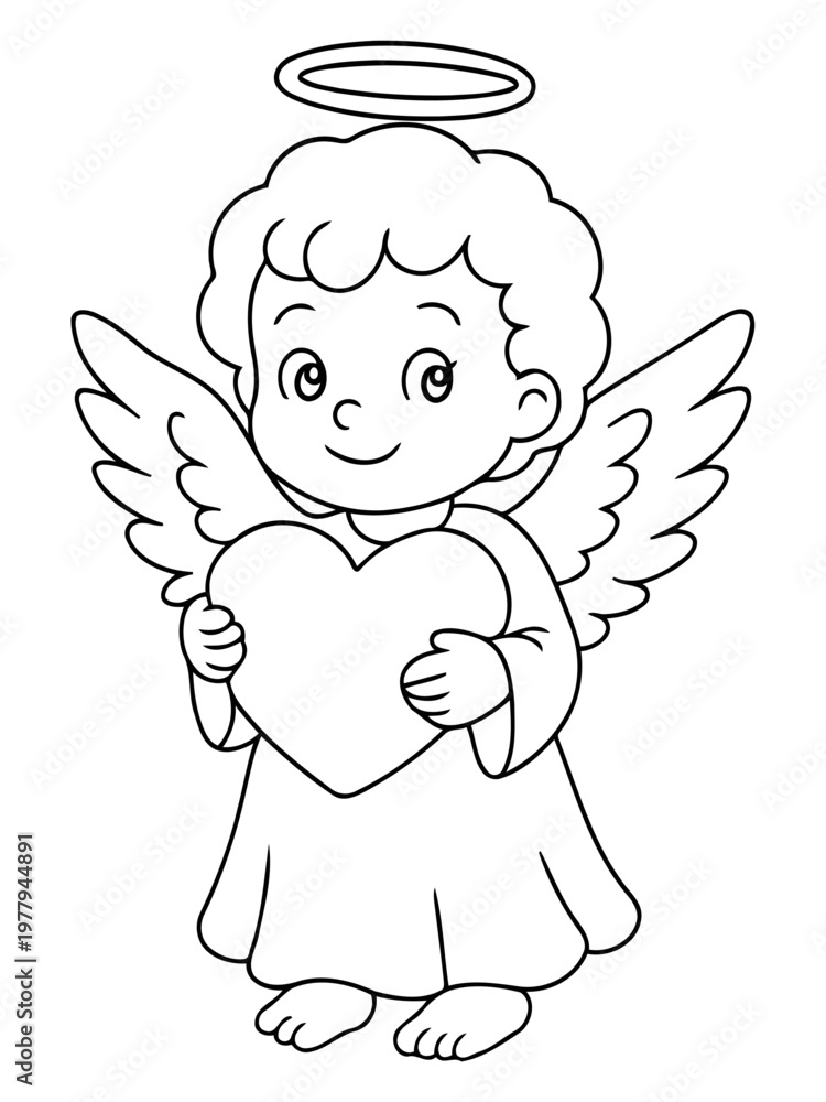 Fototapeta premium Divine Child with Heart: A cheerful angel child, radiating purity and compassion, cradles a delicate heart. This illustration captures the essence of love and innocence.