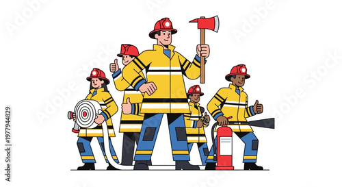 A determined team of brave firefighters in uniform with essential gear, ready to protect and serve the community from hazards