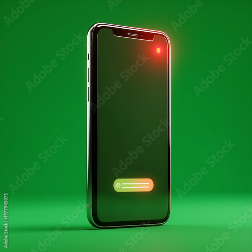 Smartphone Technology: Charging Notification on Modern Devices Against Green Background