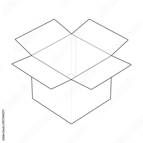 Isometric regular slotted container rsc open box mockup linear drawing