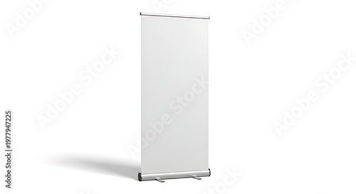 Isolated white roll up banner stand mockup on a white background for advertising and presentation displays