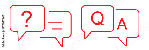 Q&A icon set. Q&A chat support button for websites, apps, or design elements. Vector illustration. Comment question icon pack flat vector in outline. FAQ icon vector sign symbol isolated on white.