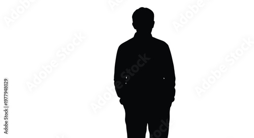 Anonymous full-body vector graphic silhouette illustration of a person standing with hands in pockets, ideal for a wide range of design concepts.