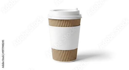 Stack of white disposable coffee cups with sleeves
