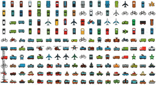 Collection of various transportation vehicles and modes of travel.