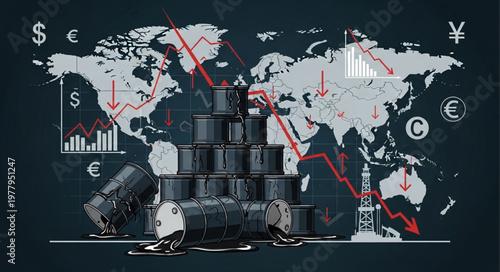Global oil market crisis with falling prices and economic impact.