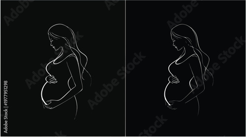 Minimal Pregnant Woman Silhouette Side Profile Artwork.