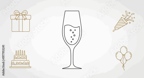 Champagne wine glass with bubbles.