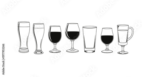 Collection of various drinking glasses.